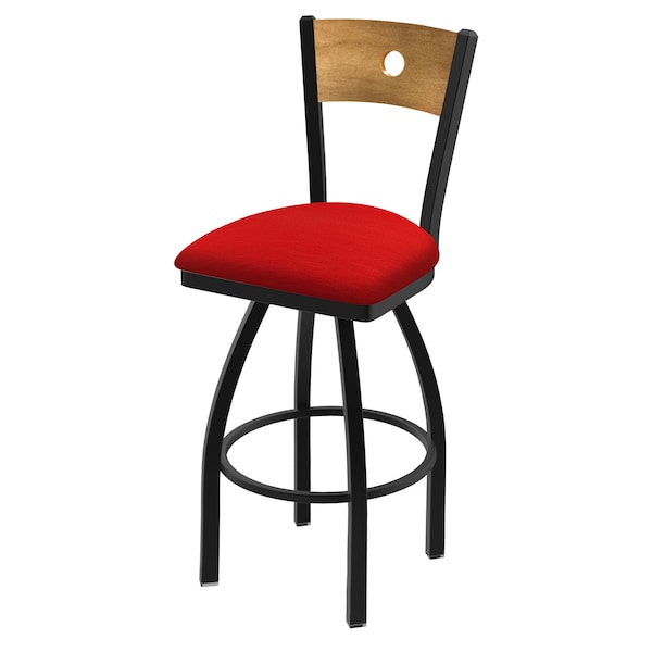 25" Swivel Counter Stool, Black Wrinkle, Med Back, Canter Red Seat